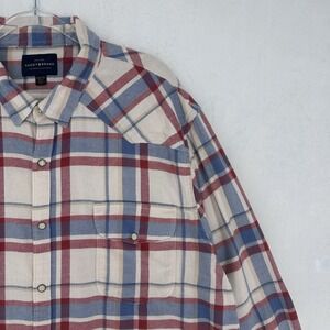 Lucky Brand Button Up Shirt Mens 2XL Pearl Snap Western Plaid Blue Cream